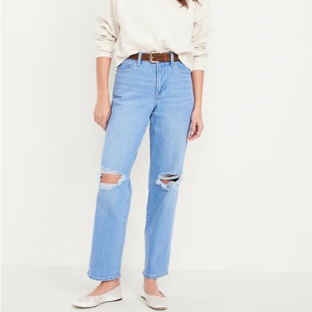 Old Navy Women's Light Blue Ripped Loose Jeans